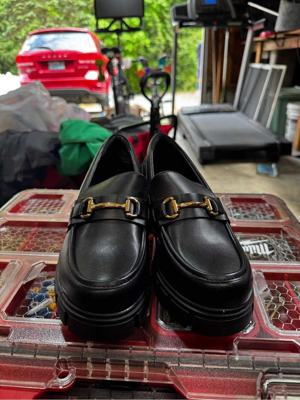 Dream Pairs Black Loafers with Gold Horsebit